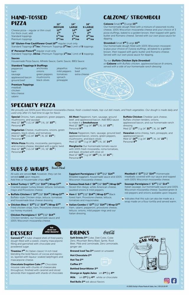 Sicily's Pizza, Pasta & Subs Menu image 2